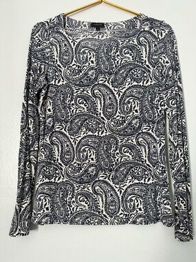 Talbots Blue and White Paisley Print with Long Sleeves